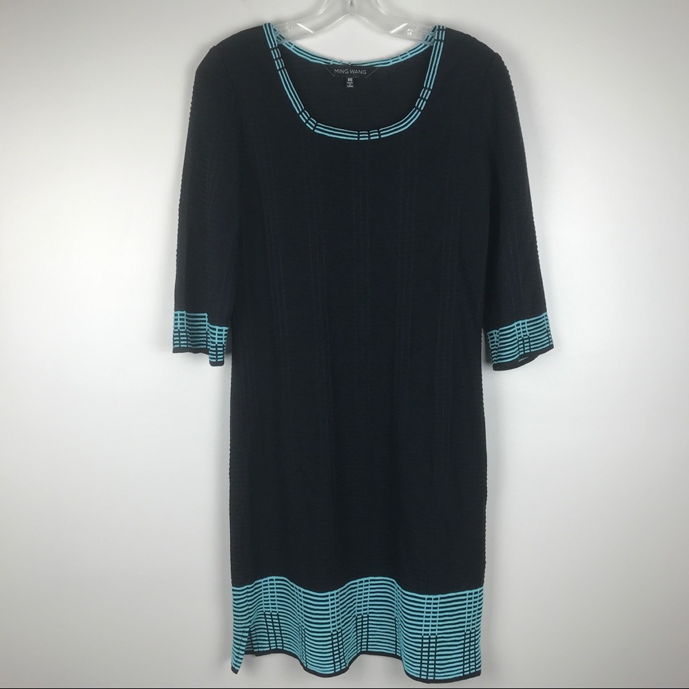Ming Wang 3/4 Sleeve Black Knit Dress XS